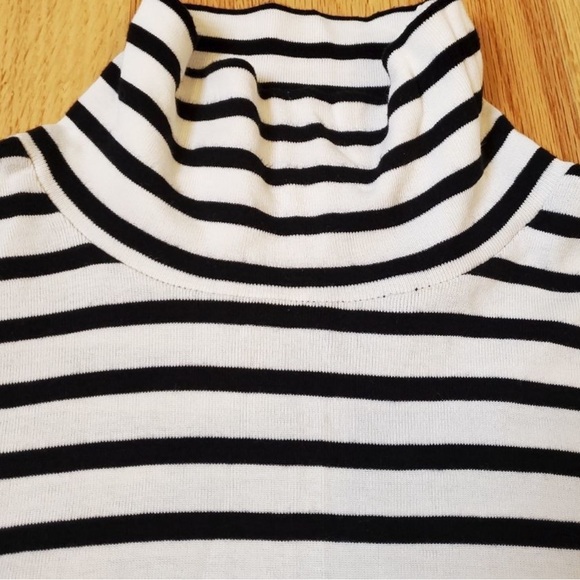 Tory Burch Stripe Turtleneck medium button cuffs long length black cream - Picture 14 of 16